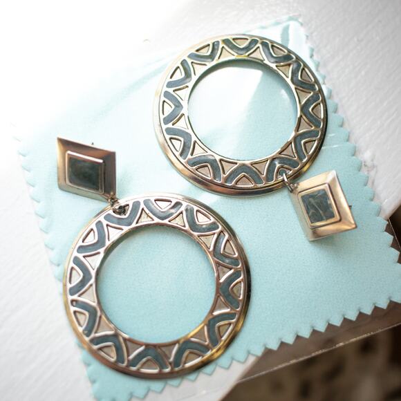 Vintage Turquoise Stud Hoop Earrings - Picture 2 of 5